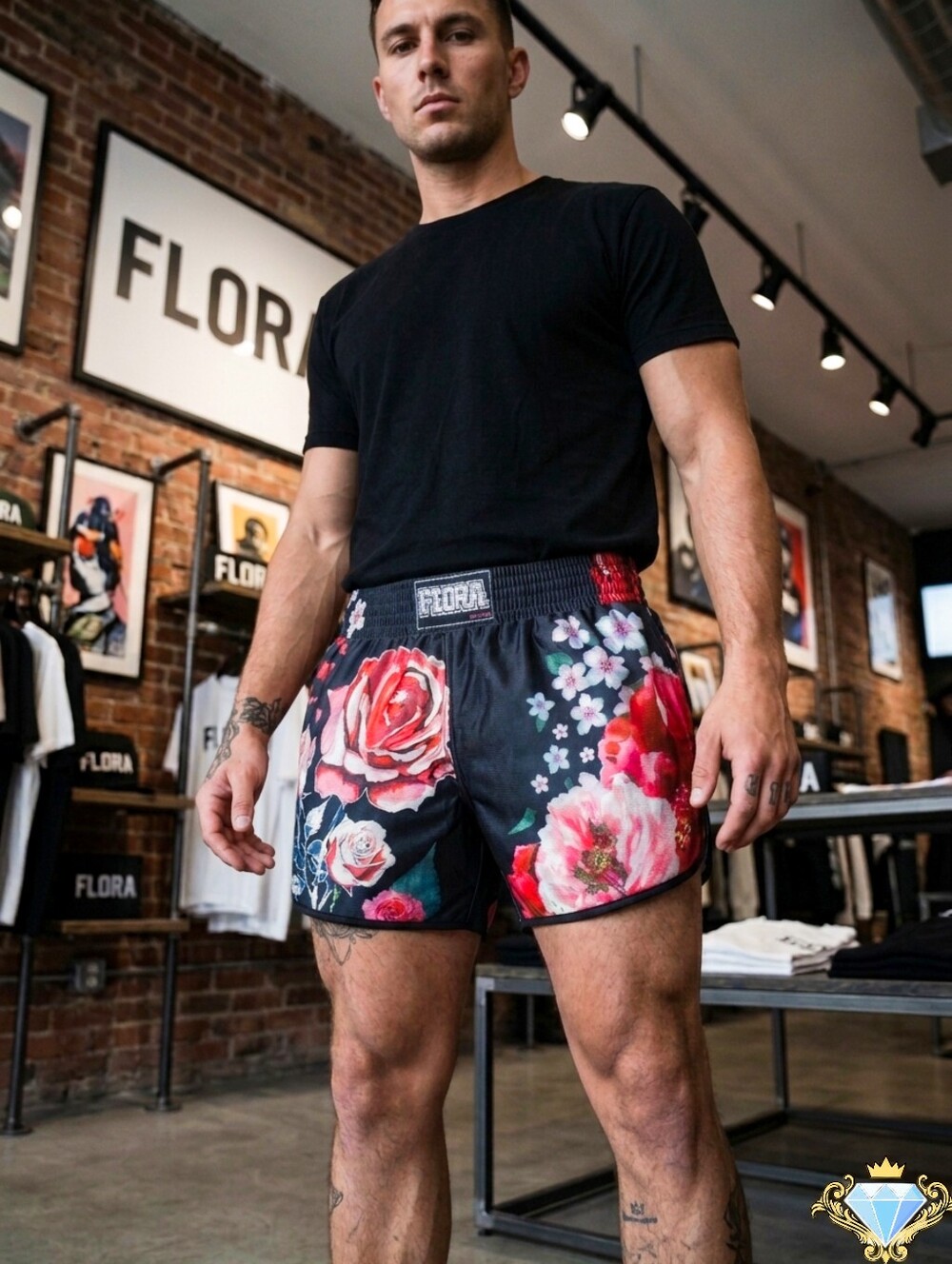 Romwe Men's Black Floral High Waist Shorts Shorter Length Side Split Hem Size L